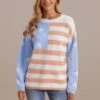 USA Flag Printed Round Neck Long Sleeve Lightweight Knit Sweater