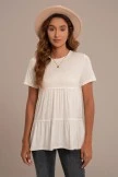 White Short Sleeve Round Neck Tiered Top 7 White Short Sleeve Round Neck Tiered Top - Image 5