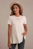 White Short Sleeve Round Neck Tiered Top