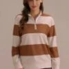 Striped Long Sleeve High Neck Pullover Top With Zipper -Saucony Store brlt122 1
