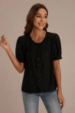 Black Round Neck Short Sleeve Buttons Blouse 6 Black Round Neck Short Sleeve Buttons Blouse - Image 4