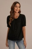 Black Round Neck Short Sleeve Buttons Blouse 8 Black Round Neck Short Sleeve Buttons Blouse - Image 6