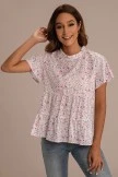 Floral High Neck Short Sleeve Peplum Top