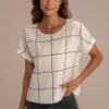Plaid Round Neck Rolled Cuff Short Sleeve Blouse -Saucony Store brlt2052603 3