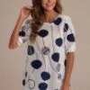 Polka Dot Round Neck Half Sleeve Longline Blouse -Saucony Store brlt2052604 3