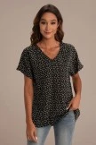 All Over Heart Print V Neck Short Sleeve Top