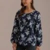 Floral Round Neck Lantern Sleeve Blouse -Saucony Store brlt2072801 1 1
