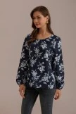 Floral Round Neck Lantern Sleeve Blouse
