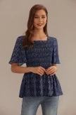 Floral Square Neck Short Sleeve Smocked Blouse