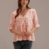 Orange Floral Short Sleeve V Neck Peplum Blouse -Saucony Store brlt2111004 1