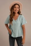 Solid Color V Neck Short Sleeve Buttons Top