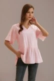 Light Pink Short Sleeve V Neck Embroidered Peplum Blouse 5 Light Pink Short Sleeve V Neck Embroidered Peplum Blouse - Image 3