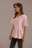Light Pink Short Sleeve V Neck Embroidered Peplum Blouse 7 Light Pink Short Sleeve V Neck Embroidered Peplum Blouse - Image 5