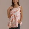 Orange Floral Round Neck No Sleeve Tank Top -Saucony Store brlt3022304 1