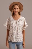 Saucony Store 3 Vanilla Floral Round Neck Ruffle Short Sleeve Blouse
