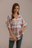 Multi Floral Bell Short Sleeve V Neck Blouse