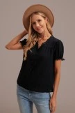 Black Lace V Neck Short Sleeve Button Blouse 5 Black Lace V Neck Short Sleeve Button Blouse - Image 3
