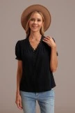 Black Lace V Neck Short Sleeve Button Blouse 6 Black Lace V Neck Short Sleeve Button Blouse - Image 4