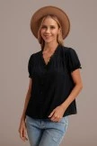 Black Lace V Neck Short Sleeve Button Blouse 8 Black Lace V Neck Short Sleeve Button Blouse - Image 6