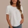 White Textured Short Ruffle Sleeve Round Neck Top -Saucony Store brlt3050401 1