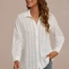 Eyelet Textured Long Sleeve Collared Top -Saucony Store brlt3060804 1