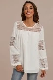 White Long Sleeve Round Neck Hollow Blouse