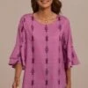 Fuchsia Half Trumpet Sleeve Round Neck Blouse -Saucony Store brlt3062907 1
