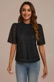 Black Lace Short Sleeve High Neck Top