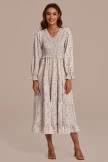 Floral Long Sleeve V Neck Smocked Midi Dress