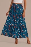 Teal Blue Floral Elastic Waist Ruffle Tiered Maxi Skirt 5 Teal Blue Floral Elastic Waist Ruffle Tiered Maxi Skirt - Image 3