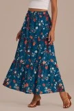 Teal Blue Floral Elastic Waist Ruffle Tiered Maxi Skirt 6 Teal Blue Floral Elastic Waist Ruffle Tiered Maxi Skirt - Image 4