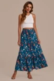 Teal Blue Floral Elastic Waist Ruffle Tiered Maxi Skirt 7 Teal Blue Floral Elastic Waist Ruffle Tiered Maxi Skirt - Image 5