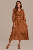Mocha Dot Long Sleeve V Neck Smocked Maxi Dress 5 Mocha Dot Long Sleeve V Neck Smocked Maxi Dress - Image 3