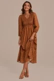 Mocha Dot Long Sleeve V Neck Smocked Maxi Dress 6 Mocha Dot Long Sleeve V Neck Smocked Maxi Dress - Image 4