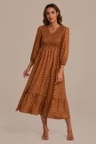 Mocha Dot Long Sleeve V Neck Smocked Maxi Dress 7 Mocha Dot Long Sleeve V Neck Smocked Maxi Dress - Image 5