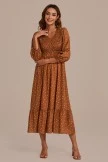 Mocha Dot Long Sleeve V Neck Smocked Maxi Dress 8 Mocha Dot Long Sleeve V Neck Smocked Maxi Dress - Image 6