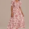 Floral Short Sleeve V Neck Smocked Maxi Dress -Saucony Store d2111004 1