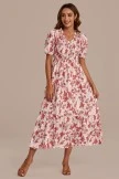 Floral Short Sleeve V Neck Smocked Maxi Dress