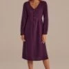 Dark Fig Long Sleeves V Neck Button Front Midi Dress -Saucony Store d2120101 1