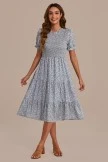 Floral Short Sleeve High Ruffle Neck Smocked Tiered Midi Dress