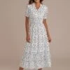 White Short Sleeve V Neck Rayon Floral Maxi Dress -Saucony Store dsc03362