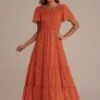 Rust Short Sleeve Round Neck Spring Summer Maxi Dress -Saucony Store dsc03870