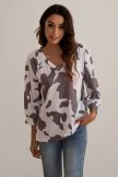 Brown Cow Print 3/4 Length Sleeve V Neck Soft Blouse Top 5 Brown Cow Print 3/4 Length Sleeve V Neck Soft Blouse Top - Image 3
