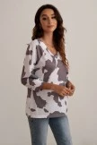 Brown Cow Print 3/4 Length Sleeve V Neck Soft Blouse Top