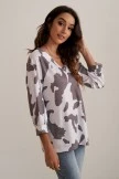 Brown Cow Print 3/4 Length Sleeve V Neck Soft Blouse Top 7 Brown Cow Print 3/4 Length Sleeve V Neck Soft Blouse Top - Image 5