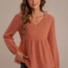 Solid Color Long Sleeve Round Neck Back Decorative Button Top 2 Solid Color Long Sleeve Round Neck Back Decorative Button Top -Saucony Store dsc04846