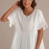 White Short Peplum Sleeve Round Neck Crinkle Top -Saucony Store dsc04921