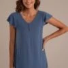Indigo V Neck Short Sleeve Blouse -Saucony Store dsc05014