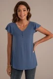 Indigo V Neck Short Sleeve Blouse