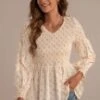 Floral Shirring Ruffle Long Sleeve V Neck Blouse -Saucony Store dsc05135